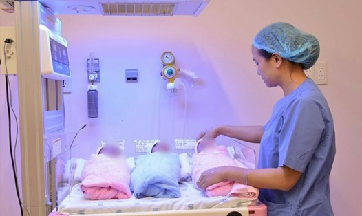 Điều dưỡng bệnh viện chăm sóc cho 3 trẻ sơ sinh.