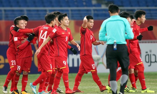 U23 Việt Nam đã làm nên kì tích lịch sử cho bóng đá Việt Nam khi giành tấm vé vào vòng tứ kết tại VCK U23 Châu Á 2018. Ảnh: M.T