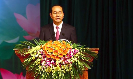 Chủ tịch Nước Trần Đại Quang phát biểu chỉ đạo Lễ Tuyên dương Chủ tịch CĐCS xuất sắc tiêu biểu trong công tác thỏa ước lao động tập thể và đối thoại lần thứ I.