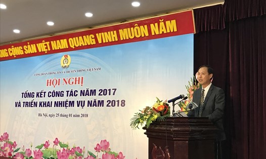 Chủ tịch CĐ TTTTVN Chu Văn Bình phát biểu tại hội nghị. Ảnh: VH