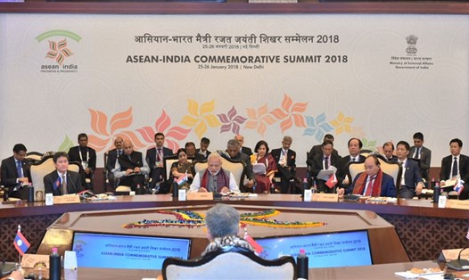 Thủ tướng Narendra Modi phát biểu khai mạc Hội nghị Cấp cao kỷ niệm 25 năm ASEAN - Ấn Độ ngày 25.1 tại New Delhi. Ảnh: PIB. 