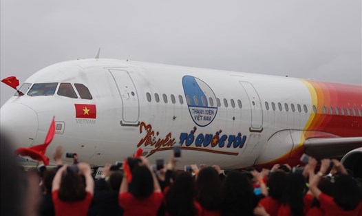 Chiếc máy bay đưa đội U23 Việt Nam về nước. Ảnh: Đăng Huỳnh