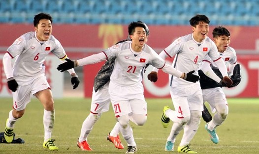 U23 Việt Nam trong trận gặp U23 Qatar.