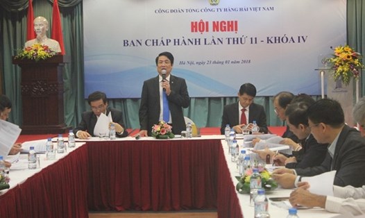 Đồng chí Lê Phan Linh - Chủ tịch CĐ TCty Hàng hải VN chủ trì Hội nghị. Ảnh: CĐ TCty Hàn hải VN