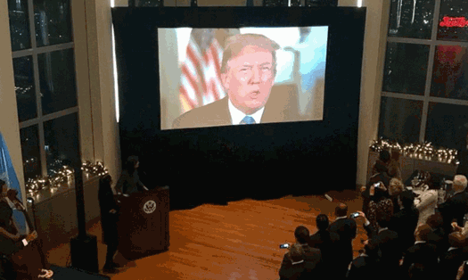 Video Tổng thống Donald Trump phát biểu tại buổi tiệc. Ảnh: Twitter