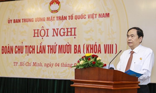 Ủy viên Trung ương Đảng, Chủ tịch Ủy ban Trung ương MTTQ Việt Nam Trần Thanh Mẫn
phát biểu khai mạc Hội nghị. Ảnh: MT