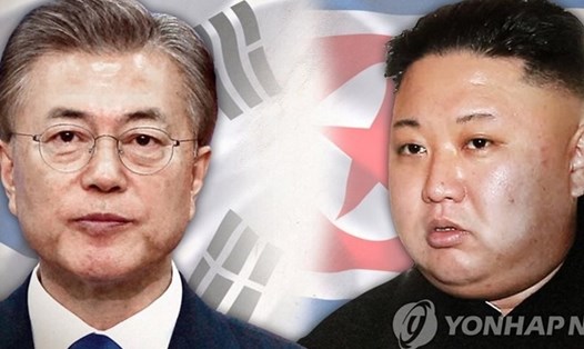 Tổng thống Hàn Quốc Moon Jae-in và nhà lãnh đạo Triều Tiên Kim Jong-un. Ảnh: Yonhap