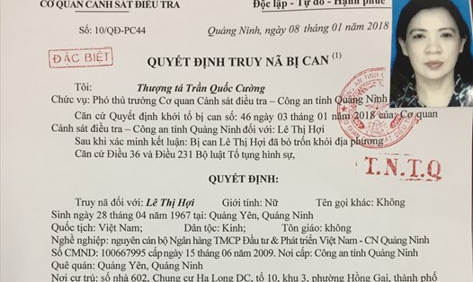 Quyết định truy nã của công an tỉnh Quảng Ninh. Ảnh: CAQN