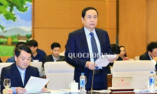 Chủ tịch UBMTTQVN Trần Thanh Mẫn trình bày báo cáo tổng hợp ý kiến, kiến nghị của cử tri và nhân dân (Ảnh:Quochoi.vn).