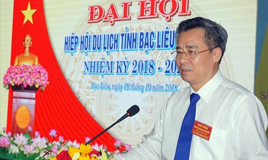 Bí thủ Tỉnh ủy Bạc Liêu Nguyễn Quang Dương phát biểu tại Đại hội Hiệp hội du lịch Bạc Liêu (ảnh Nhật Hồ)