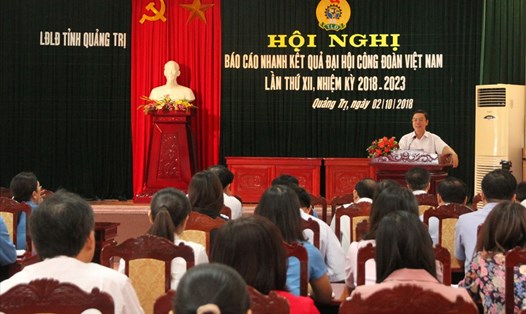 Toàn cảnh Hội nghị báo cáo nhanh kết quả Đại hội XII Công đoàn Việt Nam. Ảnh: Hưng Thơ.