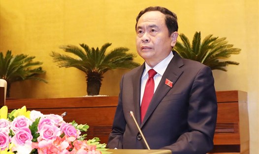 Ông Trần Thanh Mẫn - Chủ tịch UBTW MTTQ Việt Nam báo cáo trước Quốc hội, sáng 22.10. Ảnh: Q.H