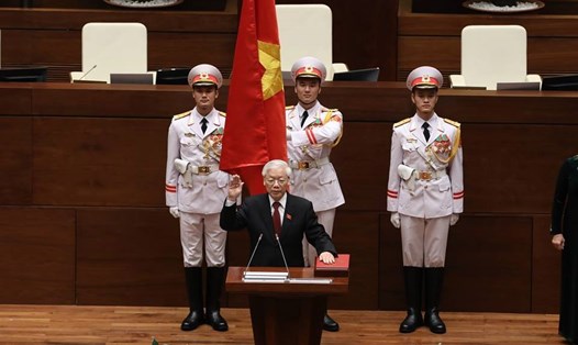 Chủ tịch Nước Nguyễn Phú Trọng tuyên thệ nhậm chức. Ảnh: Quang Vinh