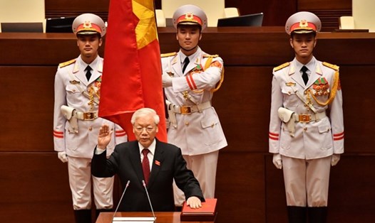 Chủ tịch Nước Nguyễn Phú Trọng tuyên thệ nhậm chức. Ảnh: VGP