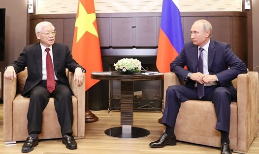 Tổng Bí thư Nguyễn Phú Trọng hội đàm với Tổng thống Vladimir Putin hồi tháng 9.2018. Ảnh: TTXVN