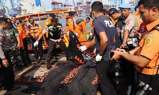 Lực lượng tìm kiếm chuẩn bị túi đựng thi thể. Ảnh: AFP/Getty Images