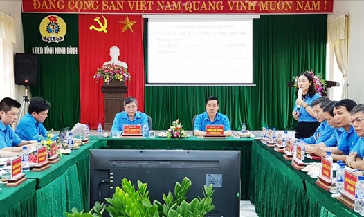 Đồng chí Trần Thanh Hải, Phó Chủ tịch Thường trực Tổng LĐLĐ Việt Nam làm việc với LĐLĐ tỉnh Ninh Bình. Ảnh: NT