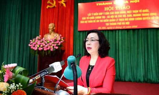 Phó Bí thư Thường trực Thành ủy Hà Nội Ngô Thị Thanh Hằng phát biểu khai mạc hội thảo.