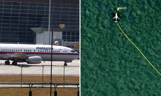 Hình ảnh vệ tinh (phải) do Boyer cung cấp về vật thể nghi là xác máy bay MH370 ở rừng rậm Campuchia.