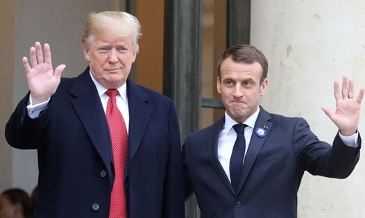 Tổng thống Donald Trump và Tổng thống Emmanuel Macron gặp nhau ngày 10.11. Ảnh: AFP