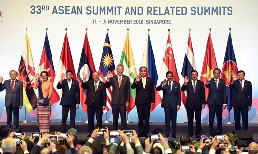 Các nhà lãnh đạo ASEAN tại phiên khai mạc hội nghị. Ảnh: CNA.