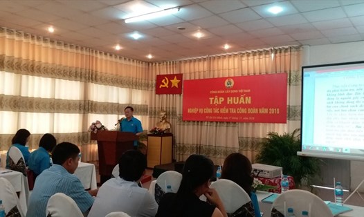 Đồng chí Vũ Ngọc Chính, Ủy viên Ủy ban Kiểm tra Tổng LĐLĐVN, Phó Chủ tịch CĐ Xây dựng Việt Nam phát biểu tại Hội thảo. 