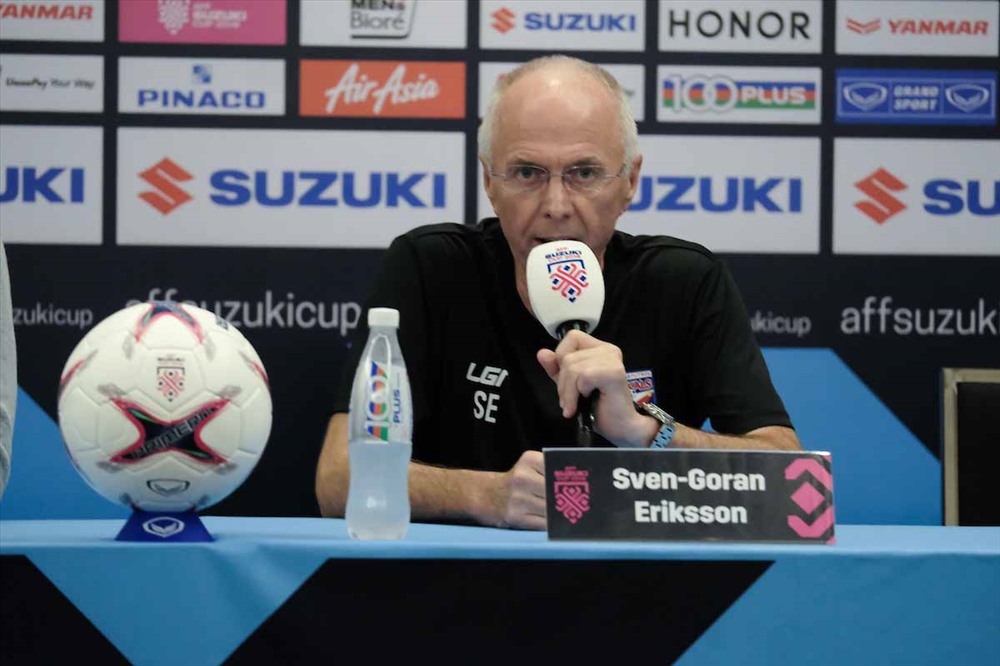 HLV Eriksson tự tin tuyên bố sẽ đánh bai ĐT Việt Nam ở bán kết AFF Cup 2018. Ảnh: AFF