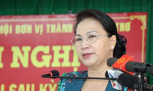 Chủ tịch Quốc hội Nguyễn Thị Kim Ngân phát biểu trả lời ý kiến các cử tri (ảnh: P.V)