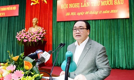 Bí thư Thành uỷ Hà Nội Hoàng Trung Hải phát biểu bế mạc Hội nghị lần thứ 16 Ban Chấp hành Đảng bộ TP Hà Nội ngày 28.11. Ảnh: ANTĐ