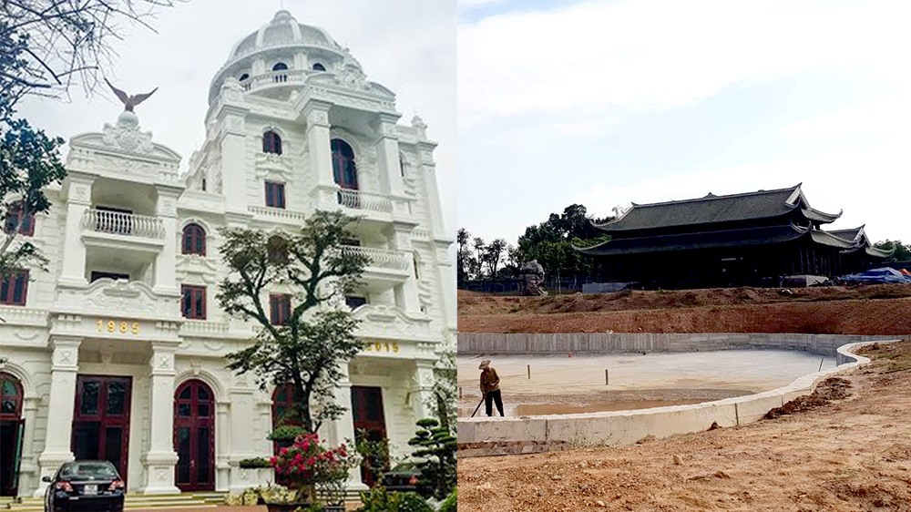 Tòa lâu đài trắng của gia đình bà Thịnh và công trình biệt phủ "khủng" xây chui. Ảnh: LN.
