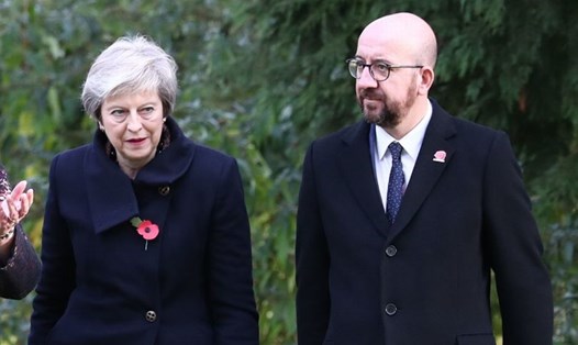 Thủ tướng Anh Theresa May và Thủ tướng Bỉ Charles Michel. Ảnh: PA.