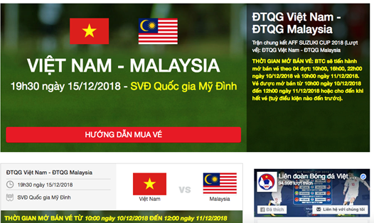 Hệ thống mở bán vé trận Việt Nam - Malaysia sẽ hoạt động từ 10h ngày 10.12.