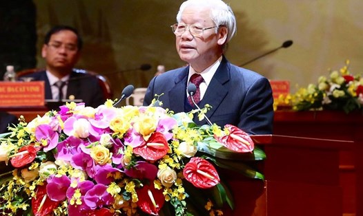 Tổng Bí Thư, Chủ tịch Nước Nguyễn Phú Trọng phát biểu tại Đại hội. Ảnh: Đàm Duy 