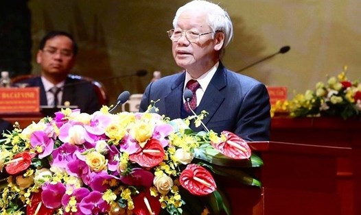 Tổng Bí Thư, Chủ tịch Nước Nguyễn Phú Trọng phát biểu tại Đại hội. Ảnh: Đàm Duy