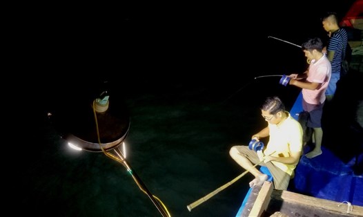 Câu mực trên biển Nhật Lệ. Ảnh: QN.