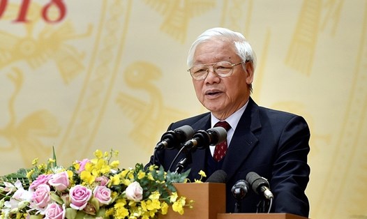 Tổng Bí thư, Chủ tịch nước Nguyễn Phú Trọng phát biểu chỉ đại tại Hội nghị. Ảnh: N.Bắc.
