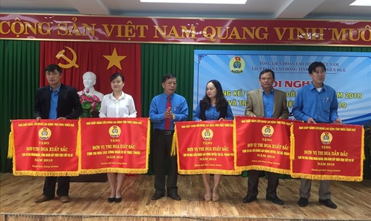 Một số đơn vị, cá nhân được Tổng Liên Đoàn Lao Động Việt Nam và LĐLĐ tỉnh khen thưởng. Ảnh: PĐ.