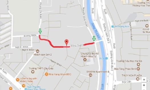 Tuyến phố màu đỏ sẽ mang tên nhà tư sản Trịnh Văn Bô. Ảnh: Google Maps.