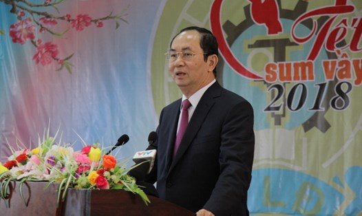 Chủ tịch nước Trần Đại Quang trong chuyến thăm, chúc Tết tại Gia Lai. Ảnh Hữu Long