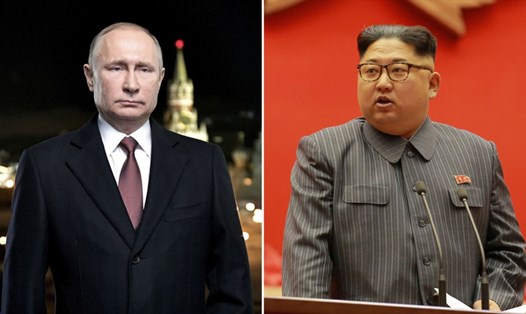 Tổng thống Nga Vladimir Putin và nhà lãnh đạo Triều Tiên Kim Jong-un. Ảnh ghép của Sky News