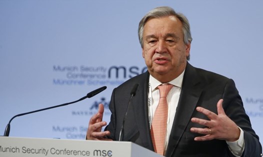Tổng thư ký Liên Hợp Quốc Antonio Guterres phát biểu tại Hội nghị An ninh Munich, Đức, ngày 16.2.2018. Ảnh: Reuters