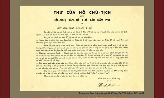 Bản sao thư của Chủ tịch Hồ Chí Minh gửi Hội nghị cán bộ y tế đầu năm 1955.

