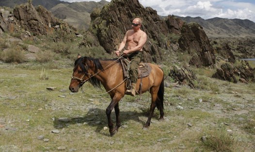 Ông Vladimir Putin cởi trần cưỡi ngữa. Ảnh: Sputnik.
