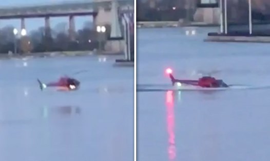 Hình ảnh trực thăng rơi xuống Sông Đông, New York. Ảnh: TMZ. 