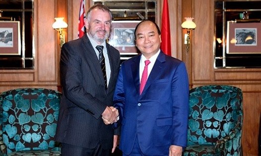 Thủ tướng Nguyễn Xuân Phúc hội kiến với Chủ tịch Quốc hội New Zealand Trevor Mallard. Ảnh: VGP