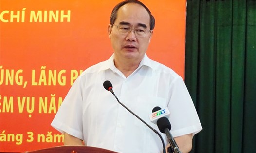 Bí thư Thành ủy TPHCM Nguyễn Thiện Nhân phát biểu chỉ đạo tại hội nghị.  Ảnh: M.Q