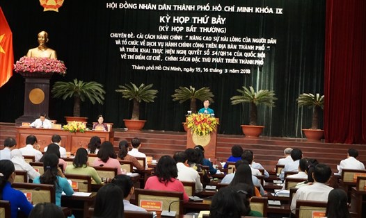 Chủ tịch HĐND TPHCM Nguyễn Thị Quyết Tâm phát biểu khai mạc kỳ họp thứ 7 HĐND TPHCM khóa IX.  Ảnh: M.Q