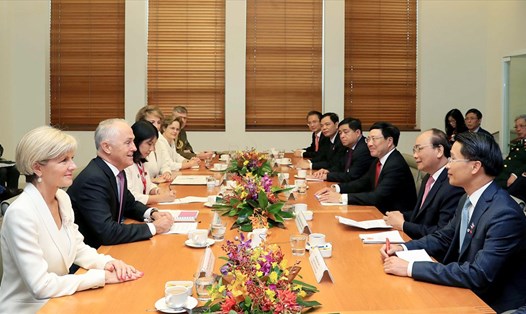 Thủ tướng Nguyễn Xuân Phúc hội đàm với Thủ tướng Malcolm Turnbull. Ảnh: VGP