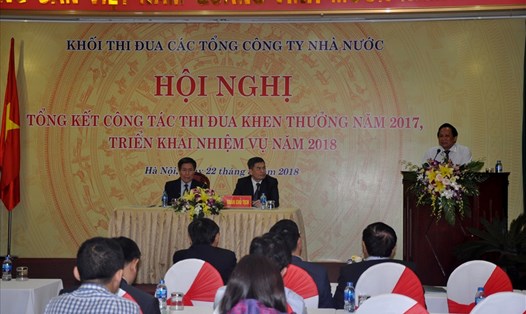 Ông Nguyễn Khắc Hà - Vụ trưởng Vụ Thi đua khen thưởng các bộ, ban ngành, đoàn thể Trung ương (Ban Thi đua Khen thưởng Trung ương) phát biểu tại Hội nghị. 