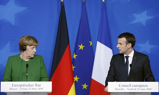 Thủ tướng Đức Angela Merkel và Tổng thống Pháp Emmanuel Macron. Ảnh: Reuters. 